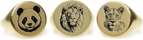 Gold Engraved Lion Sketch Signet Ring - Majestic Animal Jewelry - Unique Lion Symbol Design in Saudi Arabia