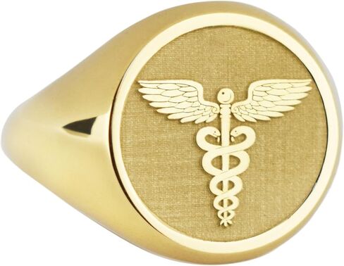 14K Solid Gold Medical Symbol Signet Ring | The Caduceus Ring for Medic Student | Graduation Gift | Medical School Graduate Ring | Personalized Health Symbol Ring | Medic Jewelry | Gift for Doctor in Saudi Arabia