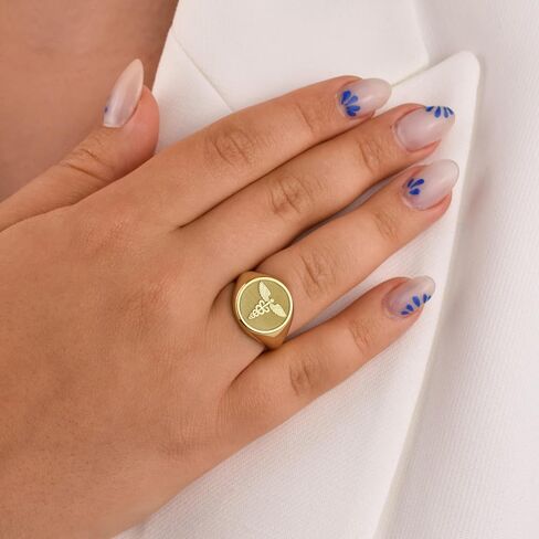 14K Solid Gold Medical Symbol Signet Ring | The Caduceus Ring for Medic Student | Graduation Gift | Medical School Graduate Ring | Personalized Health Symbol Ring | Medic Jewelry | Gift for Doctor in Saudi Arabia