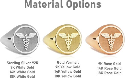 14K Solid Gold Medical Symbol Signet Ring | The Caduceus Ring for Medic Student | Graduation Gift | Medical School Graduate Ring | Personalized Health Symbol Ring | Medic Jewelry | Gift for Doctor in Saudi Arabia