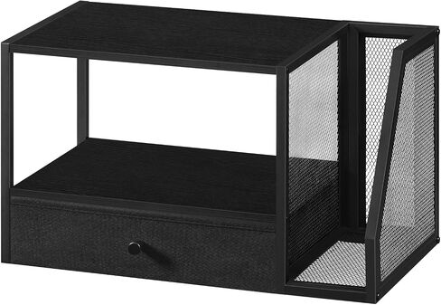 Home Printer Stand for Desk, Desktop Printer Table with Storage Drawer and Side Book Stand, 2-Tier Printer Shelf, Desk Organizer for Home Office, Rustic Brown and Black PTHR3001 in Saudi Arabia