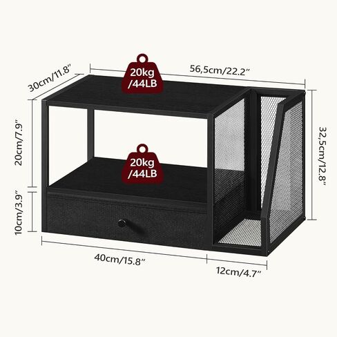 Home Printer Stand for Desk, Desktop Printer Table with Storage Drawer and Side Book Stand, 2-Tier Printer Shelf, Desk Organizer for Home Office, Rustic Brown and Black PTHR3001 in Saudi Arabia