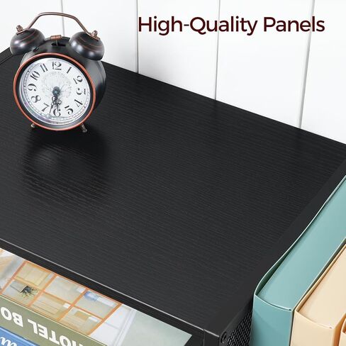 Home Printer Stand for Desk, Desktop Printer Table with Storage Drawer and Side Book Stand, 2-Tier Printer Shelf, Desk Organizer for Home Office, Rustic Brown and Black PTHR3001 in Saudi Arabia