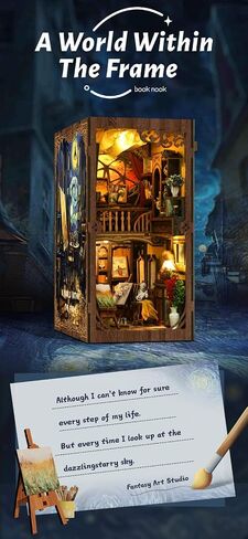 Book Nook Kit with DIY Puzzle, 3D Diorama Kit Wooden Miniature Dollhouse Booknook for Teens Adults, Tiny House Bookshelf Insert Decor with LED Light and Dust Cover, Bookend Gift for Friends Family in Saudi Arabia