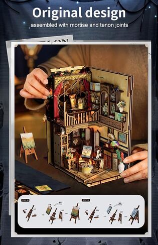 Book Nook Kit with DIY Puzzle, 3D Diorama Kit Wooden Miniature Dollhouse Booknook for Teens Adults, Tiny House Bookshelf Insert Decor with LED Light and Dust Cover, Bookend Gift for Friends Family in Saudi Arabia