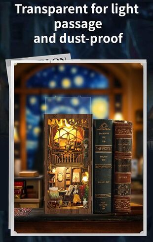 Book Nook Kit with DIY Puzzle, 3D Diorama Kit Wooden Miniature Dollhouse Booknook for Teens Adults, Tiny House Bookshelf Insert Decor with LED Light and Dust Cover, Bookend Gift for Friends Family in Saudi Arabia