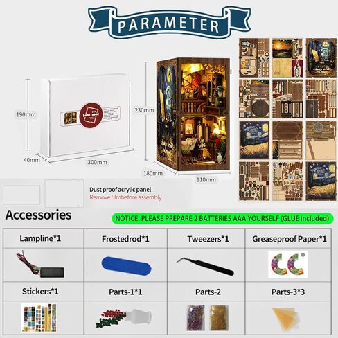 Book Nook Kit with DIY Puzzle, 3D Diorama Kit Wooden Miniature Dollhouse Booknook for Teens Adults, Tiny House Bookshelf Insert Decor with LED Light and Dust Cover, Bookend Gift for Friends Family in Saudi Arabia
