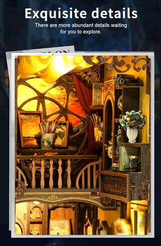 Book Nook Kit with DIY Puzzle, 3D Diorama Kit Wooden Miniature Dollhouse Booknook for Teens Adults, Tiny House Bookshelf Insert Decor with LED Light and Dust Cover, Bookend Gift for Friends Family in Saudi Arabia