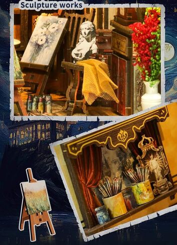 Book Nook Kit with DIY Puzzle, 3D Diorama Kit Wooden Miniature Dollhouse Booknook for Teens Adults, Tiny House Bookshelf Insert Decor with LED Light and Dust Cover, Bookend Gift for Friends Family in Saudi Arabia