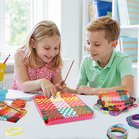 Weaving Loom Kit-Includes 2 Pcs 7" Potholder Frame,400 Pcs Weaving Loom Loops,2 Long Crochet Hooks and Bag-Potholder Loom Knitting Kits and Gifts for Beginners, Make 11 Masterpieces in Saudi Arabia