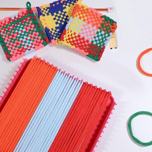 Weaving Loom Kit-Includes 2 Pcs 7" Potholder Frame,400 Pcs Weaving Loom Loops,2 Long Crochet Hooks and Bag-Potholder Loom Knitting Kits and Gifts for Beginners, Make 11 Masterpieces in Saudi Arabia