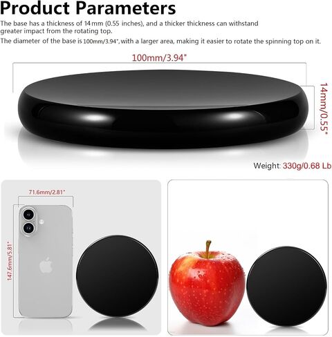 Optical Glass Spinning Top Base, Double Concave Crystal, Diameter 3.94"(100mm), Thicker 0.55"(14mm), Smoother Low Friction Helps Extend Spin Time, Impact-Resistant (S, Black) in Saudi Arabia