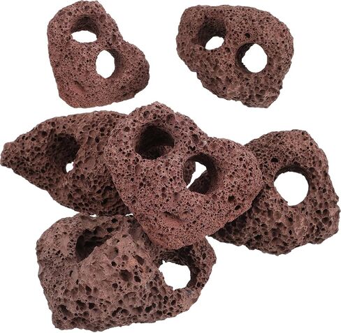 Housoutil Lava Rock Aquarium ، 6pcs Aquarium Stone Plant Plant Rixer الحلي ، زخرفة صخور الأسماك ذات الفتحة المزدوجة للهوكابينج ، خزان الأسماك ، Terrarium وتصميم المناظر الطبيعية in Kuwait