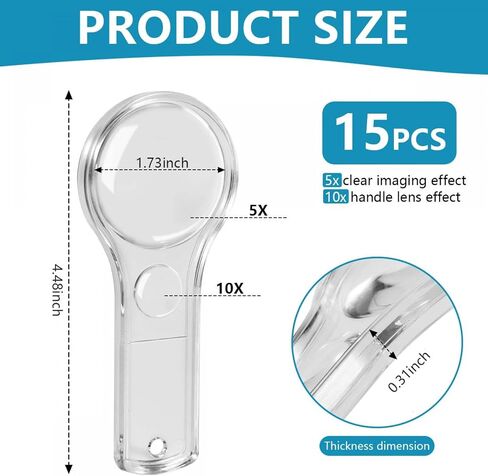 SenseYo 15 PCS Clear Mini Magnifying Glass for Kids, 5X Small Kid Magnifier for Hobbies, Science, Study in Kuwait