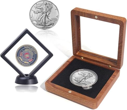 Challenge Coin Display Case Silver Dollar Coin Holder 1.8" in Single Coin Display Case Wood Coins Storage Box Coins for Collectors in Kuwait