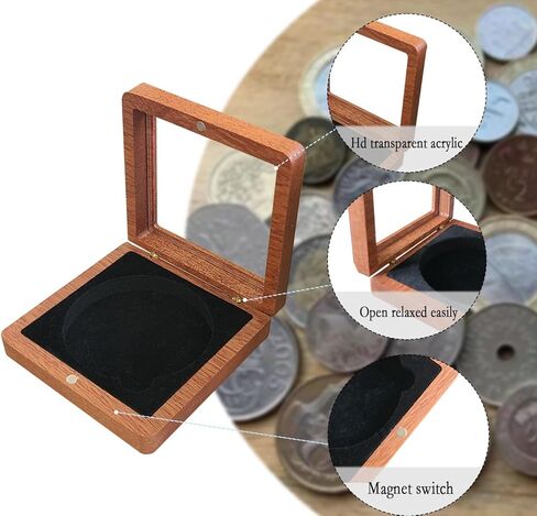 Challenge Coin Display Case Silver Dollar Coin Holder 1.8" in Single Coin Display Case Wood Coins Storage Box Coins for Collectors in Kuwait