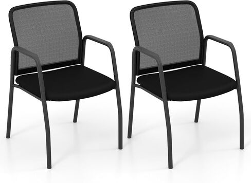 Giantex Office Guest Chair Set of 2, Waiting Room Chairs with Mesh Back, Padded Seat, Armrests, Metal Frame, 330 Lbs Capacity, Conference Chairs No Wheels for Reception Room, Meeting Room, Lobby (1) in Saudi Arabia