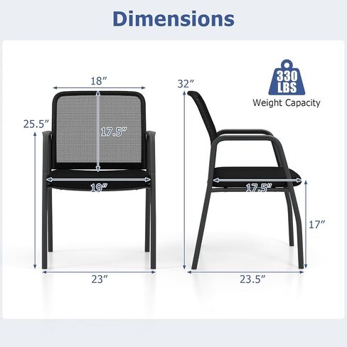 Giantex Office Guest Chair Set of 2, Waiting Room Chairs with Mesh Back, Padded Seat, Armrests, Metal Frame, 330 Lbs Capacity, Conference Chairs No Wheels for Reception Room, Meeting Room, Lobby (1) in Saudi Arabia