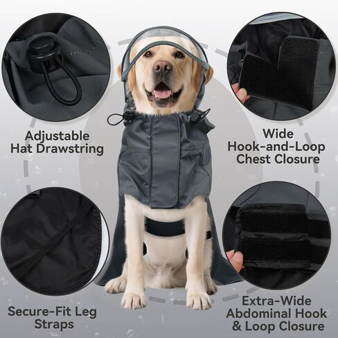 Dora Bridal Dog Dog Cloat للكلاب الكبيرة ، سترة المطر الصافية المقنعين ، الكلاب المضادة للماء معطف المطر مع شرائح عاكسة للابرادور ، المسترد الذهبي ، الراعي الألماني ، الأصفر ، 2XL in Kuwait