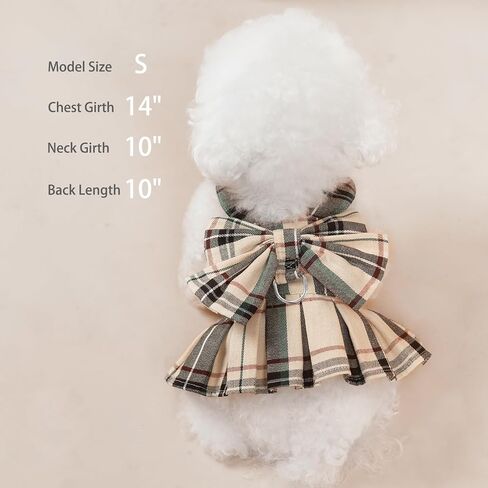 PUPTECK Plaid Dog Dress with Leash - Cute Puppy Harness Clothes for Small Medium Sized Dogs, Outfits for Girl Puppy Wedding Birthday Costume in Saudi Arabia