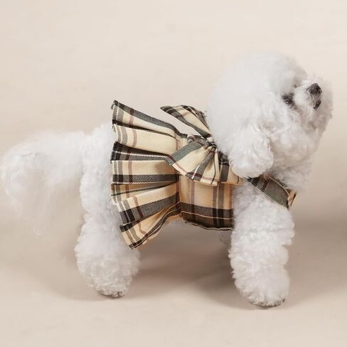 PUPTECK Plaid Dog Dress with Leash - Cute Puppy Harness Clothes for Small Medium Sized Dogs, Outfits for Girl Puppy Wedding Birthday Costume in Saudi Arabia