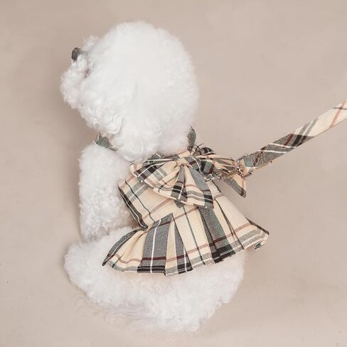PUPTECK Plaid Dog Dress with Leash - Cute Puppy Harness Clothes for Small Medium Sized Dogs, Outfits for Girl Puppy Wedding Birthday Costume in Saudi Arabia