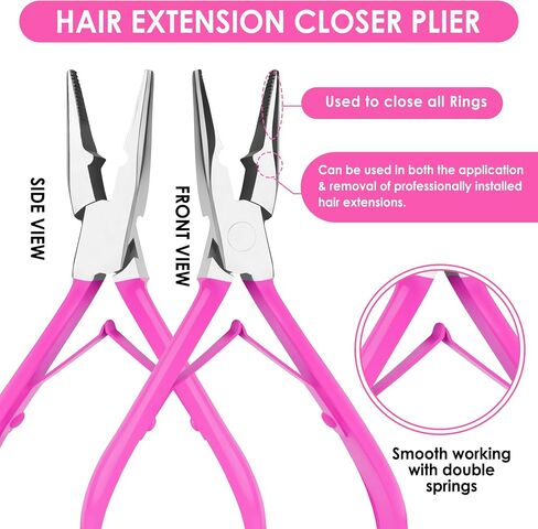 Beauty & Crafts Micro Links Hair Extensions Kit- Stainless Steel Beads Closer and Remover plier, Hair Extensions Loop Needle Pulling Hook, Bead Tool for Hair or Feather Extensions with Leather Pouch in Saudi Arabia