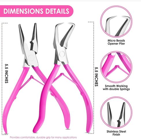 Beauty & Crafts Micro Links Hair Extensions Kit- Stainless Steel Beads Closer and Remover plier, Hair Extensions Loop Needle Pulling Hook, Bead Tool for Hair or Feather Extensions with Leather Pouch in Saudi Arabia