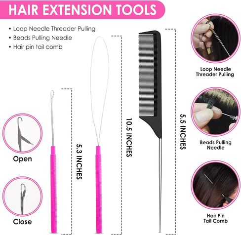 Beauty & Crafts Micro Links Hair Extensions Kit- Stainless Steel Beads Closer and Remover plier, Hair Extensions Loop Needle Pulling Hook, Bead Tool for Hair or Feather Extensions with Leather Pouch in Saudi Arabia