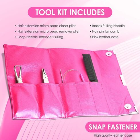 Beauty & Crafts Micro Links Hair Extensions Kit- Stainless Steel Beads Closer and Remover plier, Hair Extensions Loop Needle Pulling Hook, Bead Tool for Hair or Feather Extensions with Leather Pouch in Saudi Arabia