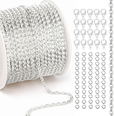 skantany 60feet Gold Plated Chain for Jewelry Making, Width 2mm DIY Jewelry Making Chain with Lobster Clasp, Jump Ring, Hanging Tag in Kuwait