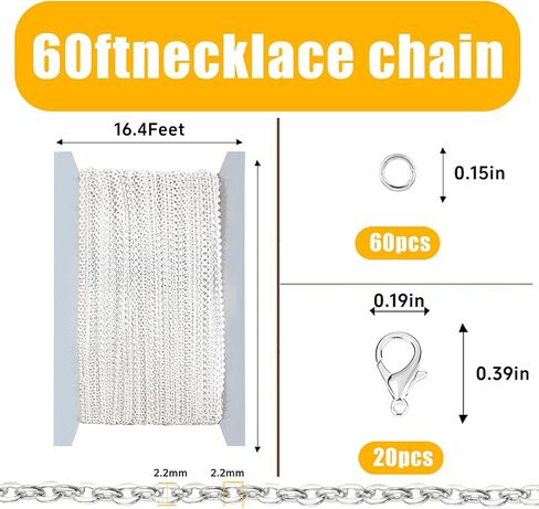 skantany 60feet Gold Plated Chain for Jewelry Making, Width 2mm DIY Jewelry Making Chain with Lobster Clasp, Jump Ring, Hanging Tag in Kuwait