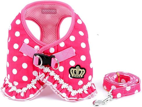 SELMAI Puppy Small Dog/Cat Dots Vest Harness Leash Set Mesh Padded No Pull Lead Pink S in Kuwait