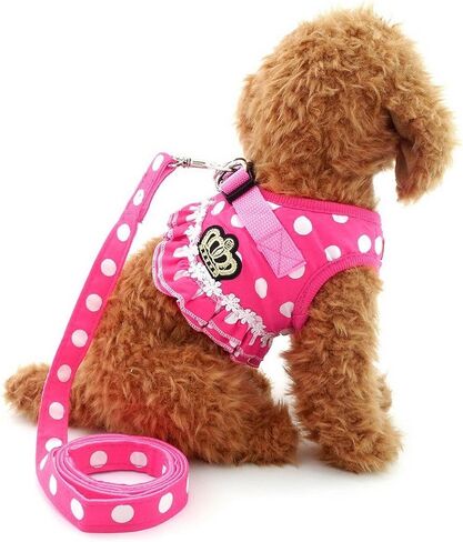 SELMAI Puppy Small Dog/Cat Dots Vest Harness Leash Set Mesh Padded No Pull Lead Pink S in Kuwait
