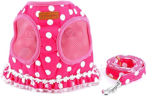 SELMAI Puppy Small Dog/Cat Dots Vest Harness Leash Set Mesh Padded No Pull Lead Pink S in Kuwait
