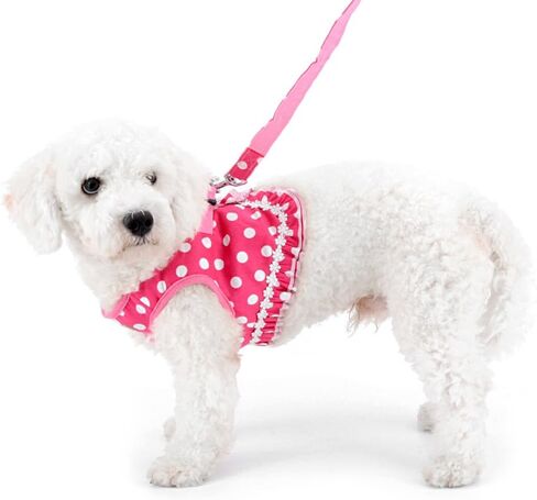 SELMAI Puppy Small Dog/Cat Dots Vest Harness Leash Set Mesh Padded No Pull Lead Pink S in Kuwait