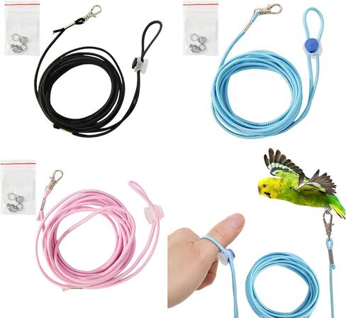 Escape Proof Parrot Bird Leash with Cord Elastic Bird Leash With Metal Ankle Rings Pet Bird Training Rope 3Meter in Kuwait