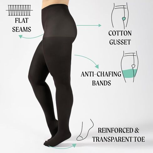 CALZITALY Plus Sizes Anti-Chafing Opaque Tights | 60 DEN | L - 4XL | Black | Italian Hosiery in Kuwait