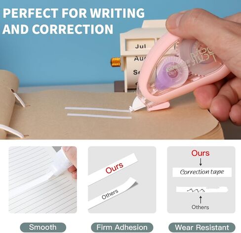 Correction Tape with Rubber Edging, 49 Feet Aesthetic Cute White Correction Tape Featuring Shock-Absorbing Edging for Smooth, Durable, and Precise Mistake Fixing (1Piece, Pink) in Kuwait