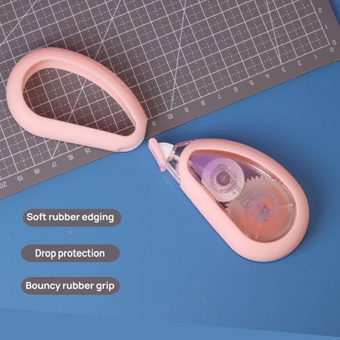 Correction Tape with Rubber Edging, 49 Feet Aesthetic Cute White Correction Tape Featuring Shock-Absorbing Edging for Smooth, Durable, and Precise Mistake Fixing (1Piece, Pink) in Kuwait