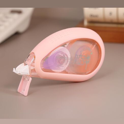 Correction Tape with Rubber Edging, 49 Feet Aesthetic Cute White Correction Tape Featuring Shock-Absorbing Edging for Smooth, Durable, and Precise Mistake Fixing (1Piece, Pink) in Kuwait