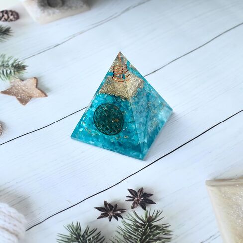 منطقة الشفاء Aquamarine هرم - مولد الطاقة الكريستالية المصنوعة يدويًا للهدوء والإيجابية والشفاء العاطفي - ديكور المنزل الروحية والتأمل in Kuwait