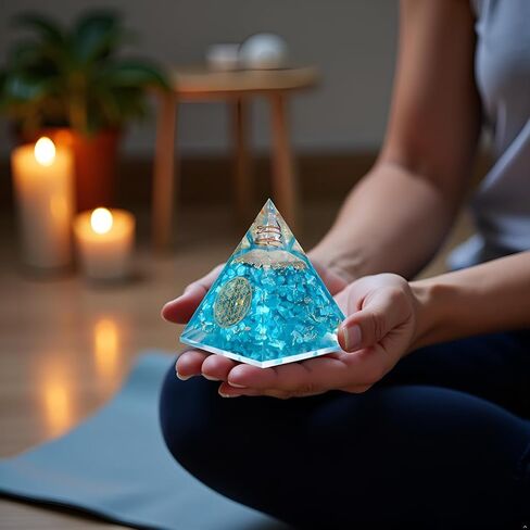 منطقة الشفاء Aquamarine هرم - مولد الطاقة الكريستالية المصنوعة يدويًا للهدوء والإيجابية والشفاء العاطفي - ديكور المنزل الروحية والتأمل in Kuwait