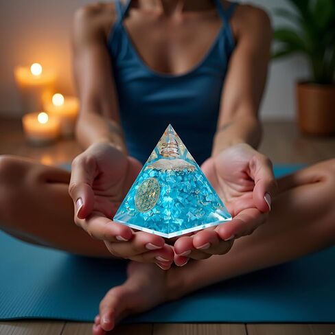 منطقة الشفاء Aquamarine هرم - مولد الطاقة الكريستالية المصنوعة يدويًا للهدوء والإيجابية والشفاء العاطفي - ديكور المنزل الروحية والتأمل in Kuwait