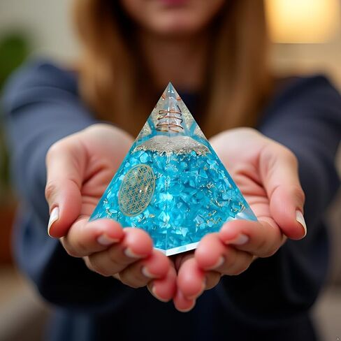 منطقة الشفاء Aquamarine هرم - مولد الطاقة الكريستالية المصنوعة يدويًا للهدوء والإيجابية والشفاء العاطفي - ديكور المنزل الروحية والتأمل in Kuwait