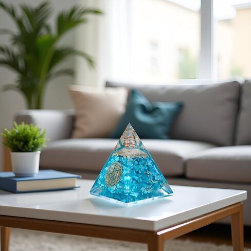 منطقة الشفاء Aquamarine هرم - مولد الطاقة الكريستالية المصنوعة يدويًا للهدوء والإيجابية والشفاء العاطفي - ديكور المنزل الروحية والتأمل in Kuwait