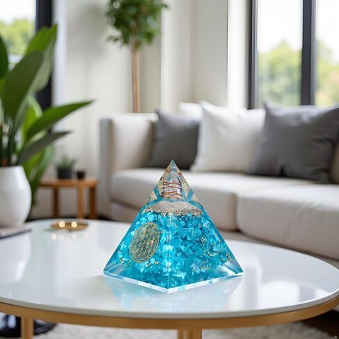 منطقة الشفاء Aquamarine هرم - مولد الطاقة الكريستالية المصنوعة يدويًا للهدوء والإيجابية والشفاء العاطفي - ديكور المنزل الروحية والتأمل in Kuwait