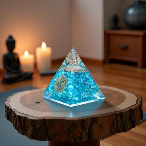 منطقة الشفاء Aquamarine هرم - مولد الطاقة الكريستالية المصنوعة يدويًا للهدوء والإيجابية والشفاء العاطفي - ديكور المنزل الروحية والتأمل in Kuwait