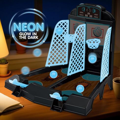 Table Top Games ، Glow in the Dark Mini Basketball Game - Desktop Games for Kids ， Tost Desk of Office للبالغين - هدايا كرة السلة للأولاد 3 4 5 6 7 8 9 10 11 12 in Kuwait
