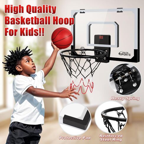 Pro Room Basketball Hoop فوق الباب - طوق كرة السلة المثبتة على الحائط مع إكسسوارات كاملة - كرة السلة الداخلية للأطفال والكبار in Kuwait